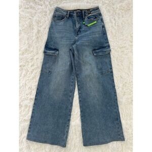 VIBRANT Miu‎ Jeans Wild Wide West Cargo Women's Size 9 Blue Denim Pants